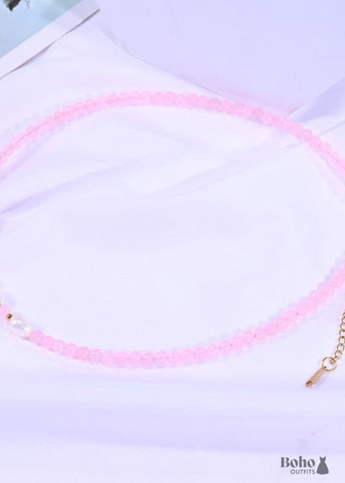 Boho Necklace, Seed Bead Choker, Crystal Pearl